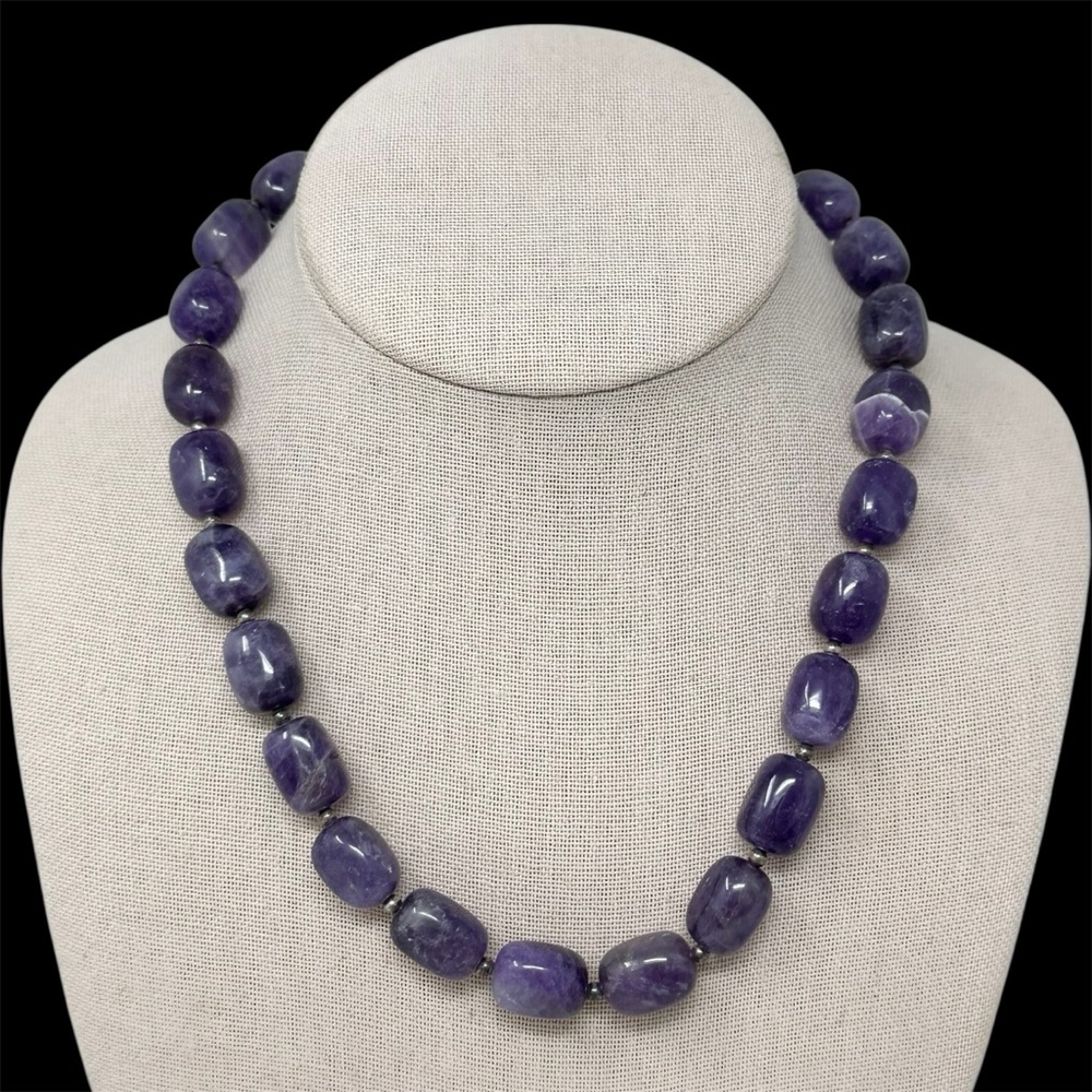 Vintage Marsala Amethyst Stone & Sterling Silver Beaded Necklace